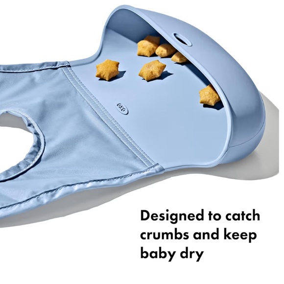 Oxo Silicone Pocket Bibs Roll up - Navy & Teal Green (2 Pack) - Picture 6 of 7